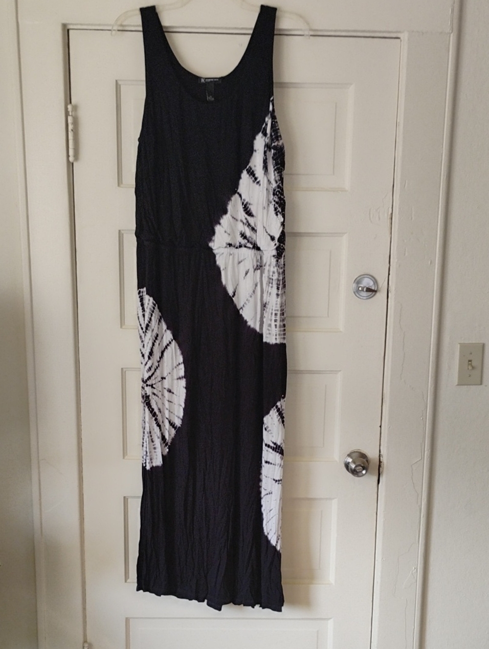 INC International Concepts Black and White Tie-Dye Maxi Dress Sz 1X 100% Rayon